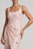 Yellow Floral Mermaid Ruched Long Mother Of the Bride Dress with Slit
