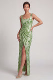 Yellow Floral Mermaid Ruched Long Mother Of the Bride Dress with Slit