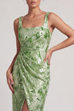 Yellow Floral Mermaid Ruched Long Mother Of the Bride Dress with Slit