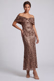 Sparkly Olive Off the Shoulder Mermaid Midi Mother Of the Bride Dress with Sequins
