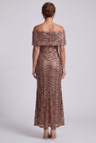 Sparkly Olive Off the Shoulder Mermaid Midi Mother Of the Bride Dress with Sequins