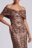 Sparkly Olive Off the Shoulder Mermaid Midi Mother Of the Bride Dress with Sequins