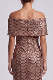 Sparkly Olive Off the Shoulder Mermaid Midi Mother Of the Bride Dress with Sequins