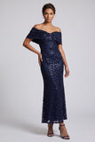 Sparkly Olive Off the Shoulder Mermaid Midi Mother Of the Bride Dress with Sequins