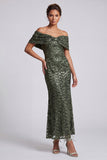 Sparkly Olive Off the Shoulder Mermaid Midi Mother Of the Bride Dress with Sequins
