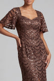 Sparkly Olive Mermaid Short Sleeves Sequins Midi Mother Of the Bride Dress with Slit