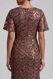 Sparkly Olive Mermaid Short Sleeves Sequins Midi Mother Of the Bride Dress with Slit