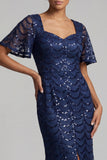 Sparkly Olive Mermaid Short Sleeves Sequins Midi Mother Of the Bride Dress with Slit