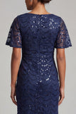 Sparkly Olive Mermaid Short Sleeves Sequins Midi Mother Of the Bride Dress with Slit