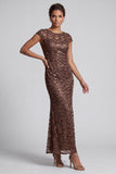 Sparkly Navy Mermaid Boat Neck Midi Mother Of the Bride Dress with Sequins