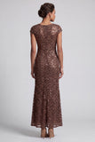 Sparkly Navy Mermaid Boat Neck Midi Mother Of the Bride Dress with Sequins