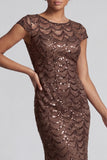 Sparkly Navy Mermaid Boat Neck Midi Mother Of the Bride Dress with Sequins