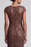 Sparkly Navy Mermaid Boat Neck Midi Mother Of the Bride Dress with Sequins