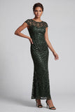 Sparkly Navy Mermaid Boat Neck Midi Mother Of the Bride Dress with Sequins
