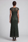 Sparkly Navy Mermaid Boat Neck Midi Mother Of the Bride Dress with Sequins