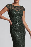 Sparkly Navy Mermaid Boat Neck Midi Mother Of the Bride Dress with Sequins