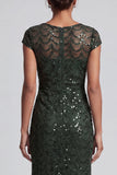 Sparkly Navy Mermaid Boat Neck Midi Mother Of the Bride Dress with Sequins