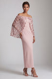 Off the Shoulder Blush Mermaid Midi Sequin Mother Of the Bride Dress with Slit
