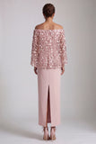 Off the Shoulder Blush Mermaid Midi Sequin Mother Of the Bride Dress with Slit