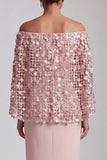 Off the Shoulder Blush Mermaid Midi Sequin Mother Of the Bride Dress with Slit