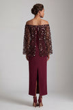 Off the Shoulder Blush Mermaid Midi Sequin Mother Of the Bride Dress with Slit