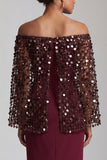 Off the Shoulder Blush Mermaid Midi Sequin Mother Of the Bride Dress with Slit