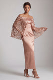 Off the Shoulder Blush Mermaid Midi Sequin Mother Of the Bride Dress with Slit