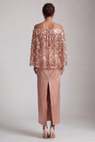 Off the Shoulder Blush Mermaid Midi Sequin Mother Of the Bride Dress with Slit