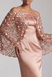 Off the Shoulder Blush Mermaid Midi Sequin Mother Of the Bride Dress with Slit