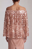 Off the Shoulder Blush Mermaid Midi Sequin Mother Of the Bride Dress with Slit
