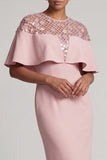 Burgundy Mermaid Round Neck Midi Elegant Mother Of the Bride Dress with Cape