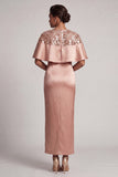 Burgundy Mermaid Round Neck Midi Elegant Mother Of the Bride Dress with Cape