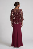 Dusty Rose Mermaid Sequin Long Mother Of the Bride Dress with Slit