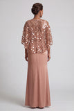 Dusty Rose Mermaid Sequin Long Mother Of the Bride Dress with Slit