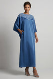 Blue Sheath 3/4 Sleeves Long Mother Of the Bride Dress with Pockets