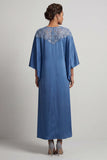 Blue Sheath 3/4 Sleeves Long Mother Of the Bride Dress with Pockets