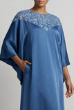 Blue Sheath 3/4 Sleeves Long Mother Of the Bride Dress with Pockets