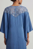 Blue Sheath 3/4 Sleeves Long Mother Of the Bride Dress with Pockets