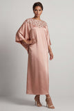 Blue Sheath 3/4 Sleeves Long Mother Of the Bride Dress with Pockets