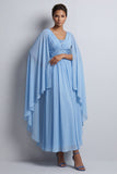 Dusty Rose A-Line Chiffon V-Neck Long Mother Of the Bride Dress with Cape Sleeves