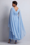 Dusty Rose A-Line Chiffon V-Neck Long Mother Of the Bride Dress with Cape Sleeves