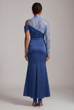 Champagne Mermaid High Neck Ruched Mother Of the Bride Dress with Slit