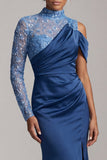 Champagne Mermaid High Neck Ruched Mother Of the Bride Dress with Slit