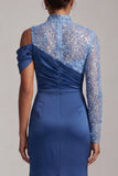 Champagne Mermaid High Neck Ruched Mother Of the Bride Dress with Slit