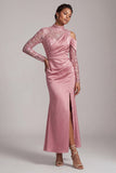 Champagne Mermaid High Neck Ruched Mother Of the Bride Dress with Slit