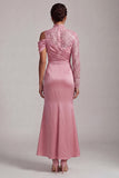 Champagne Mermaid High Neck Ruched Mother Of the Bride Dress with Slit