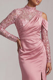 Champagne Mermaid High Neck Ruched Mother Of the Bride Dress with Slit