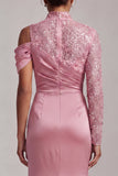 Champagne Mermaid High Neck Ruched Mother Of the Bride Dress with Slit