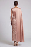 Blue Sheath Sequins Long Mother Of the Bride Dress with Side Cape