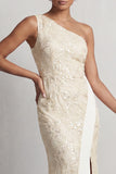 One Shoulder Mermaid Light Pink Sequins Long Mother Of the Bride Dress with Slit
